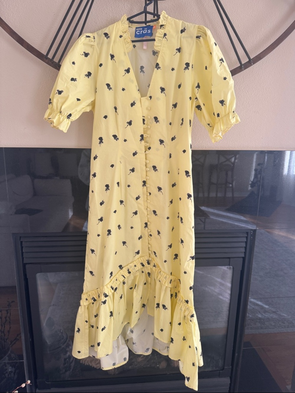 Cras Yellow Ruffle Maxi Dress with Black Floral Print